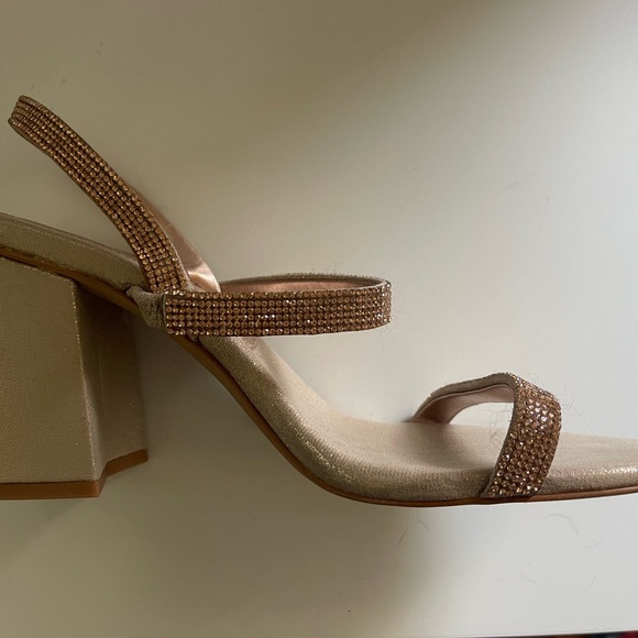 Chelsea & Violet Rhinestone Embellished Rose Gold Wedge Heel Dress Sandals - Picture 3 of 6